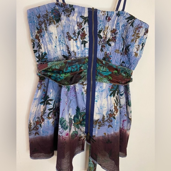 Free People Y2K Silk Smocked Butterfly Handkerchief Hem Tropical Top - Picture 5 of 9